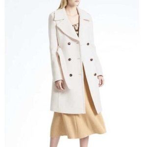 Elegant Cream Double-Breasted Women's Coat